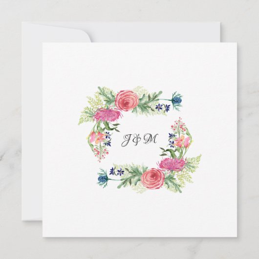 Invitation Aquarelle Elégante Flore Bleu et Feuille de foune (Dos)