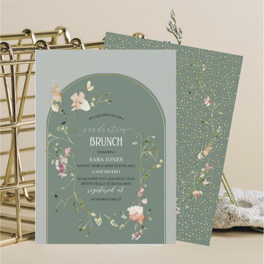 Invitation Aquarelle Élégante graduation Fleur sauvageInvitat