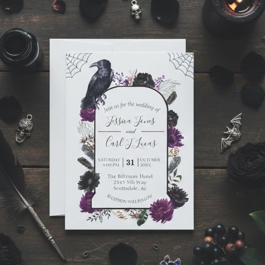 Invitation Aquarelle Elégante Halloween Floral Boho Purple