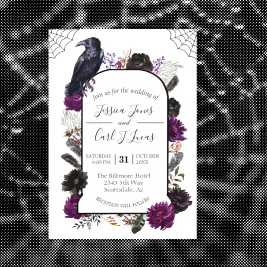 Invitation Aquarelle Elégante Halloween Floral Boho Purple