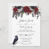 Invitation Aquarelle Elégante Halloween Floral Crow Feather I (Devant)