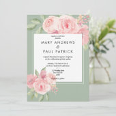 Invitation Aquarelle élégante menthe rose vert Mariage (Debout devant)