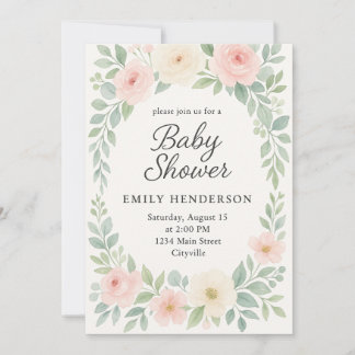 Invitation Aquarelle élégante Pastel Baby shower Floral