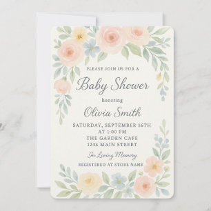 Invitation Aquarelle élégante Pastel Baby shower Floral