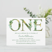 Invitation aquarelle élégante Verdure Premier anniversaire (Debout devant)