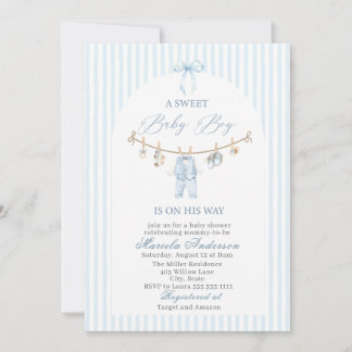 Invitation Aquarelle élégante vêtements de bébé garçon asweet