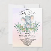 Invitation Aquarelle Eléphant Floral Eucalyptus Baby shower (Devant)
