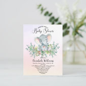 Invitation Aquarelle Eléphant Floral Eucalyptus Baby shower (Debout devant)