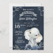 Invitation Aquarelle éléphant garçon Floral Navy Bleu bébé (Devant)