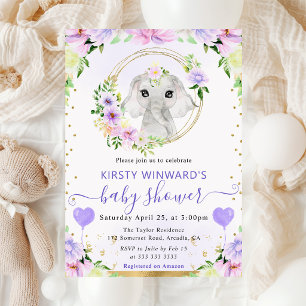 Invitation Aquarelle Éléphant Mignon de la Jungle Baby Shower