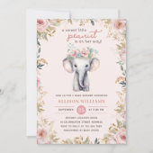 Invitation Aquarelle Eléphant mignonne Baby shower Floral Gir (Devant)
