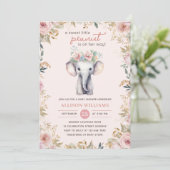 Invitation Aquarelle Eléphant mignonne Baby shower Floral Gir (Debout devant)