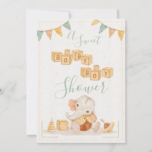 Invitation Aquarelle Eléphant mignonne Bébé Douche garçon (Devant)