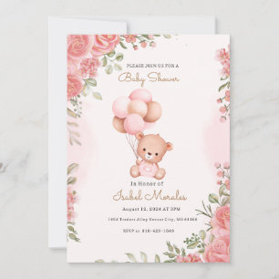 Invitation Aquarelle Eléphant mignonne Bébé Fille Douche