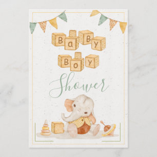 Invitation Aquarelle Eléphant mignonne Simple bébé garçon dou
