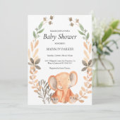 Invitation Aquarelle Eléphant orange (Debout devant)