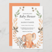 Invitation Aquarelle Eléphant orange (Devant / Derrière)