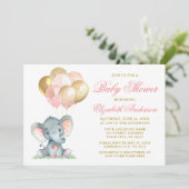 Invitation Aquarelle Elephant rose or Baby shower Ballons (Debout devant)