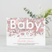 Invitation Aquarelle éléphante Baby shower rose (Debout devant)