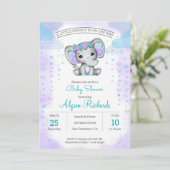 Invitation aquarelle éléphante fille Baby shower floral (Debout devant)