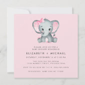 Invitation Aquarelle Eléphante mignonne Bébé Fille Couples Do (Dos)