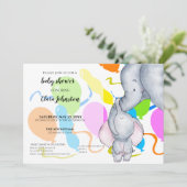 Invitation Aquarelle Eléphants, Ballons Baby shower Unisex (Debout devant)
