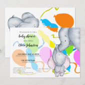 Invitation Aquarelle Eléphants, Ballons Baby shower Unisex (Devant / Derrière)
