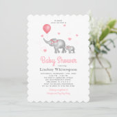 Invitation Aquarelle Eléphants et Baby shower de fille de coe (Debout devant)