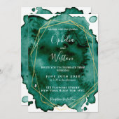 Invitation Aquarelle Emerald Green Gold Frame Mariage de luxe (Devant / Derrière)