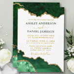 Invitation Aquarelle Emerald Green Marble Mariage<br><div class="desc">Elégant Aquarelle Émeraude Vert et Or Marbre Agate Carte Faire-part de mariage - Arrière - plan blanc avec script or</div>