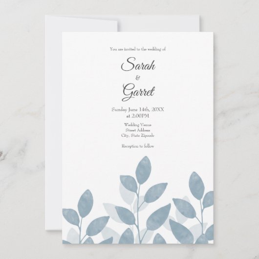 Invitation Aquarelle en ardoise douce Feuilles (Devant)