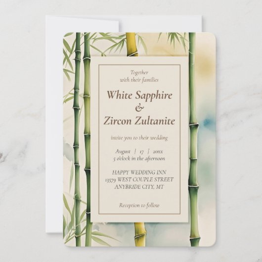 Invitation Aquarelle en bambou zen (Devant)