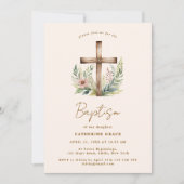 Invitation Aquarelle en bois | Baptême de bébé (Devant)