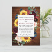 Invitation Aquarelle en bois rustique Mariage à cadre floral  (Debout devant)