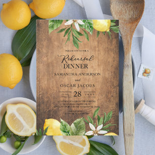 Invitation Aquarelle en bois vintage Citrons et feuilles jaun