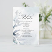 Invitation Aquarelle en feuillages bleus poussiéreux Détails  (Debout devant)