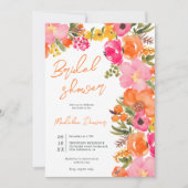 Invitation Aquarelle en gras Boho Orange rose Floral Bride (Devant)