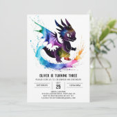 Invitation Aquarelle en ligne Dragon Digital Boy Anniversaire (Debout devant)