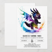 Invitation Aquarelle en ligne Dragon Digital Boy Anniversaire (Devant / Derrière)