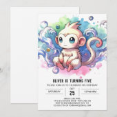 Invitation Aquarelle en ligne singe Anniversaire (Devant / Derrière)