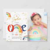 Invitation Aquarelle en or arc-en-ciel 1er anniversaire Invit (Devant)