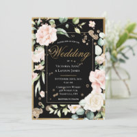 Aquarelle en or bleu Mariage floral romantique
