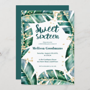 Invitation Aquarelle en or de feuille tropicale moderne Sweet