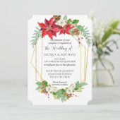 Invitation Aquarelle en or de Noël Poinsettia Bourgogne (Debout devant)