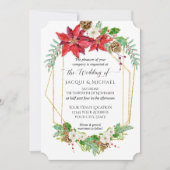 Invitation Aquarelle en or de Noël Poinsettia Bourgogne (Devant)