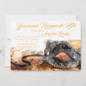 Invitation Aquarelle en or et en noir mascarade de Quinceañer (Devant)