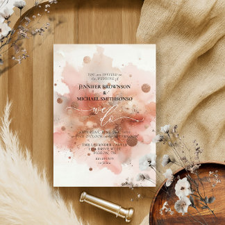 Invitation Aquarelle en or rose beige Mariage