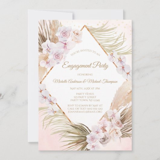 Invitation Aquarelle en or rose brillant Fleur d'engagement (Devant)