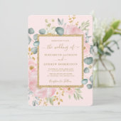 Invitation Aquarelle en or rose joli Floral Mariage de luxe (Debout devant)