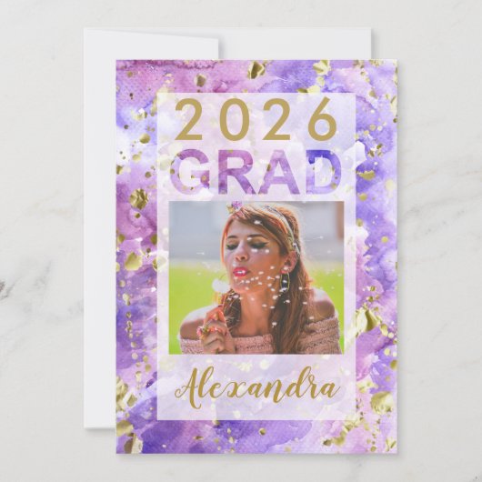 Invitation Aquarelle en or violet Art 2025 (Devant)